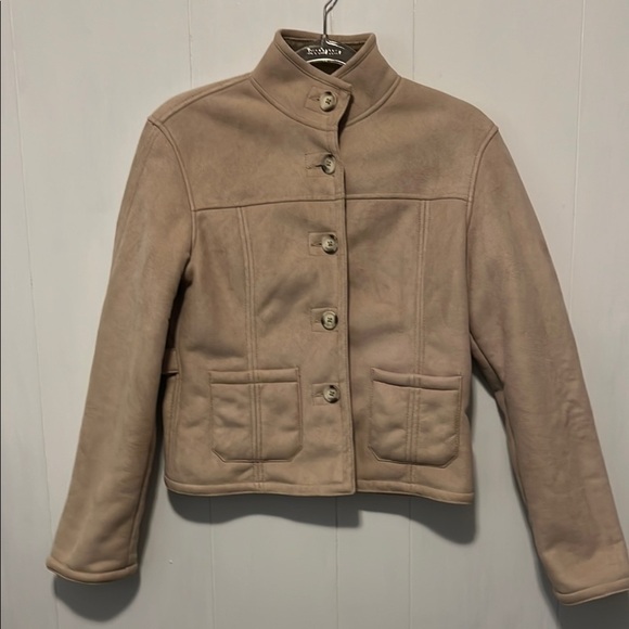 Mossimo Supply Co Tan Utility Jacket with Stand-up Collar and Fitted Silhouette